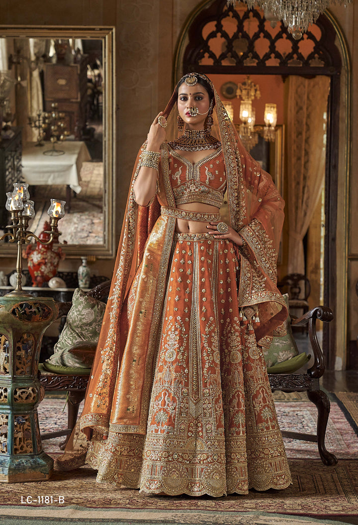 Regal Burnt Sienna Bridal Lehenga with Handcrafted Zardozi, Dabka & Resham Detailing