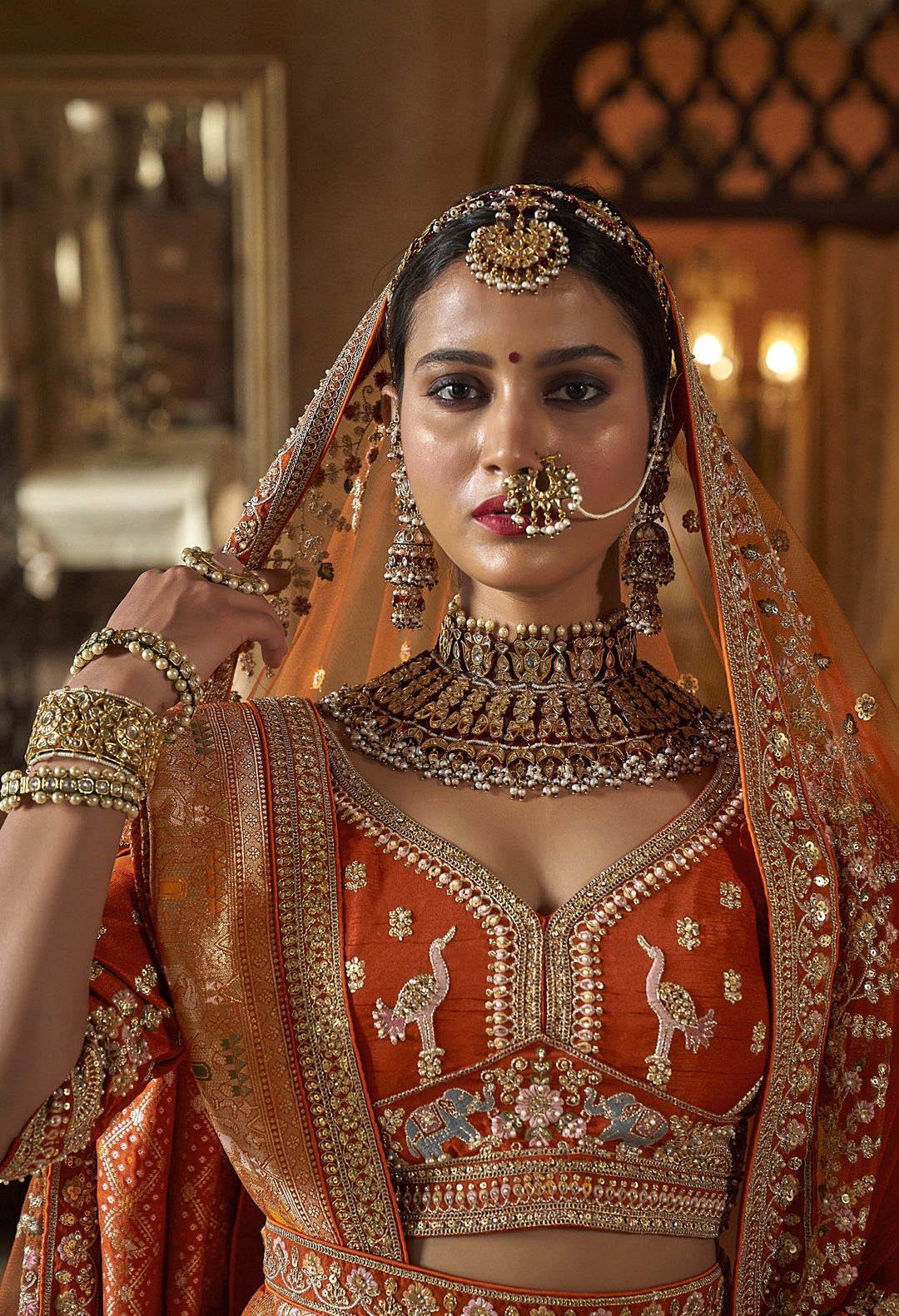 Regal Burnt Sienna Bridal Lehenga with Handcrafted Zardozi, Dabka & Resham Detailing