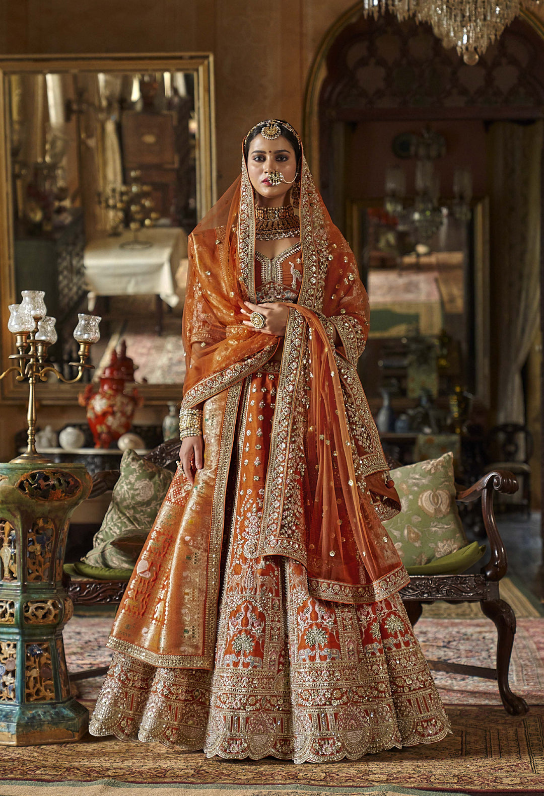 Regal Burnt Sienna Bridal Lehenga with Handcrafted Zardozi, Dabka & Resham Detailing