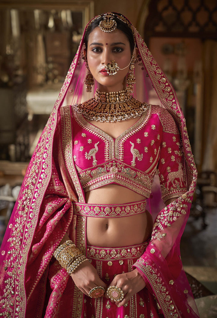 Radiant Fuchsia Pink Bridal Lehenga with Handcrafted Zardozi & Dabka Embroidery