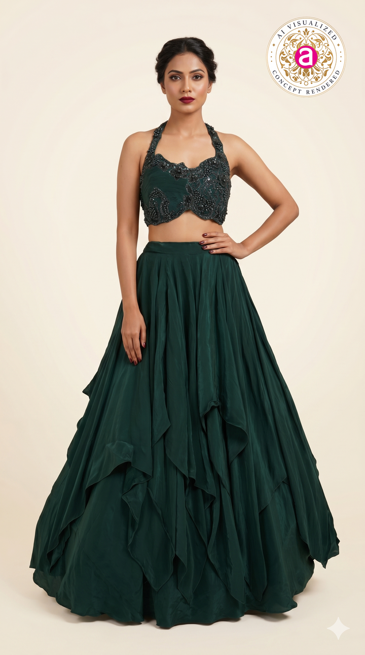Emerald Green Designer Party Wear Lehenga Set