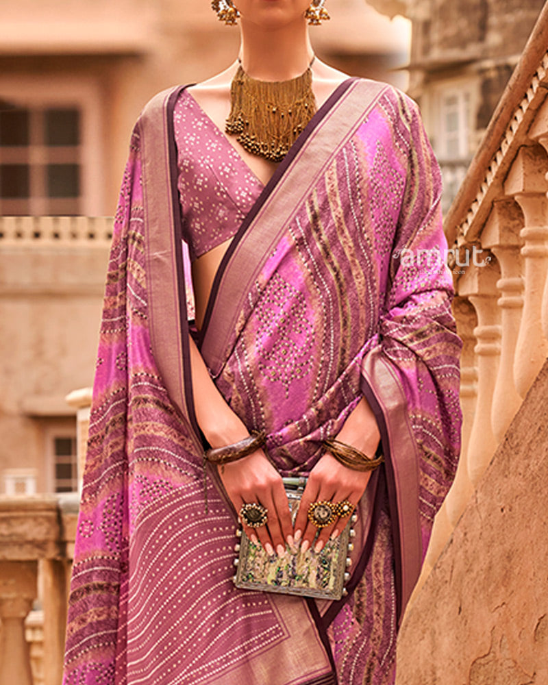 Pink Zari Weaving Silk Saree with Unstitched Blouse