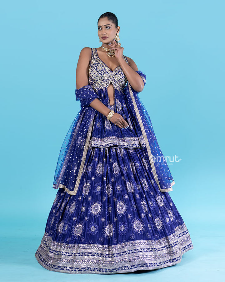 Royal Blue Sequins Embroidery Embellished Lehenga Choli