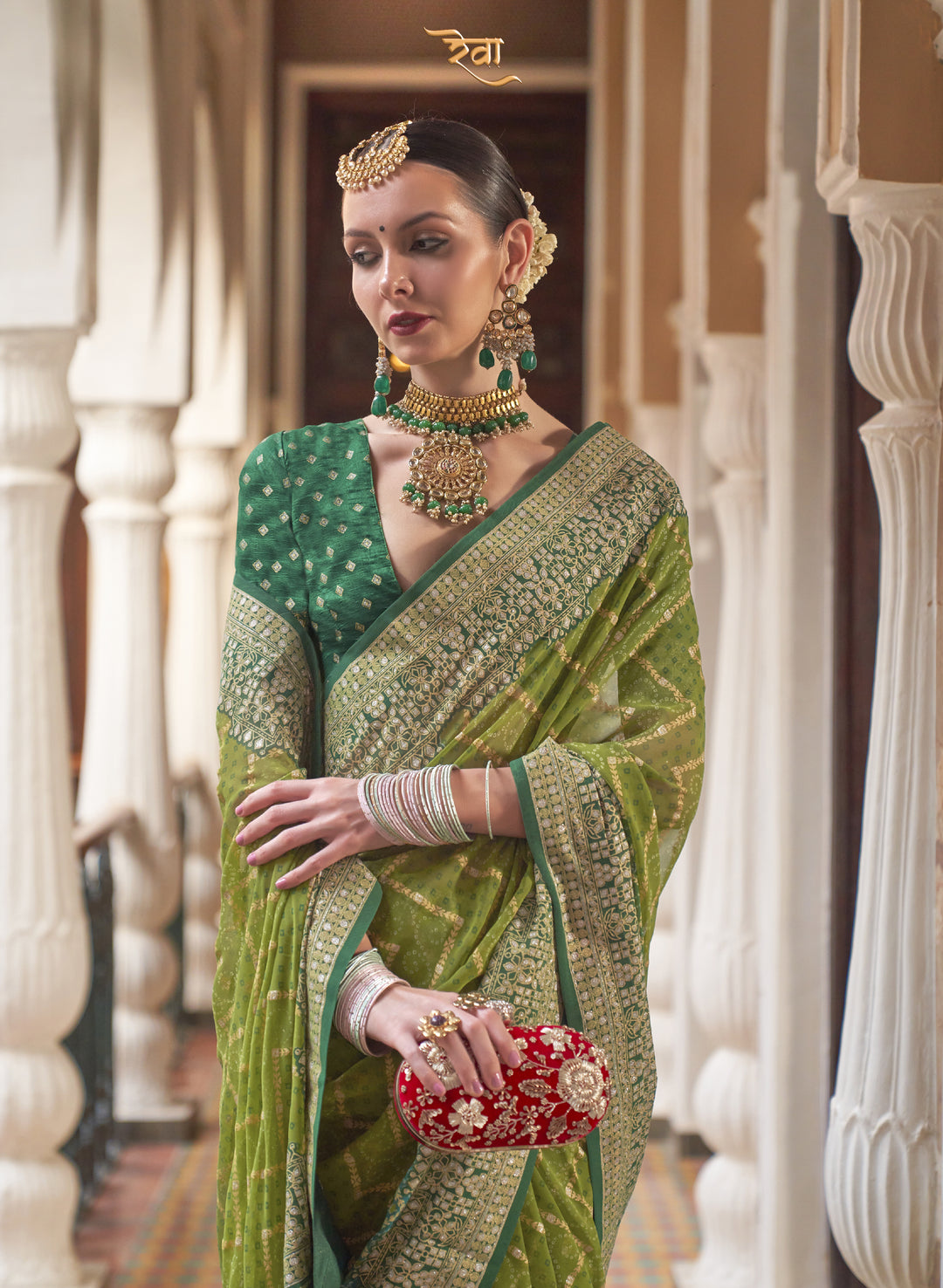 Royal Mehendi Green Leheriya Pattern Georgette Designer Saree
