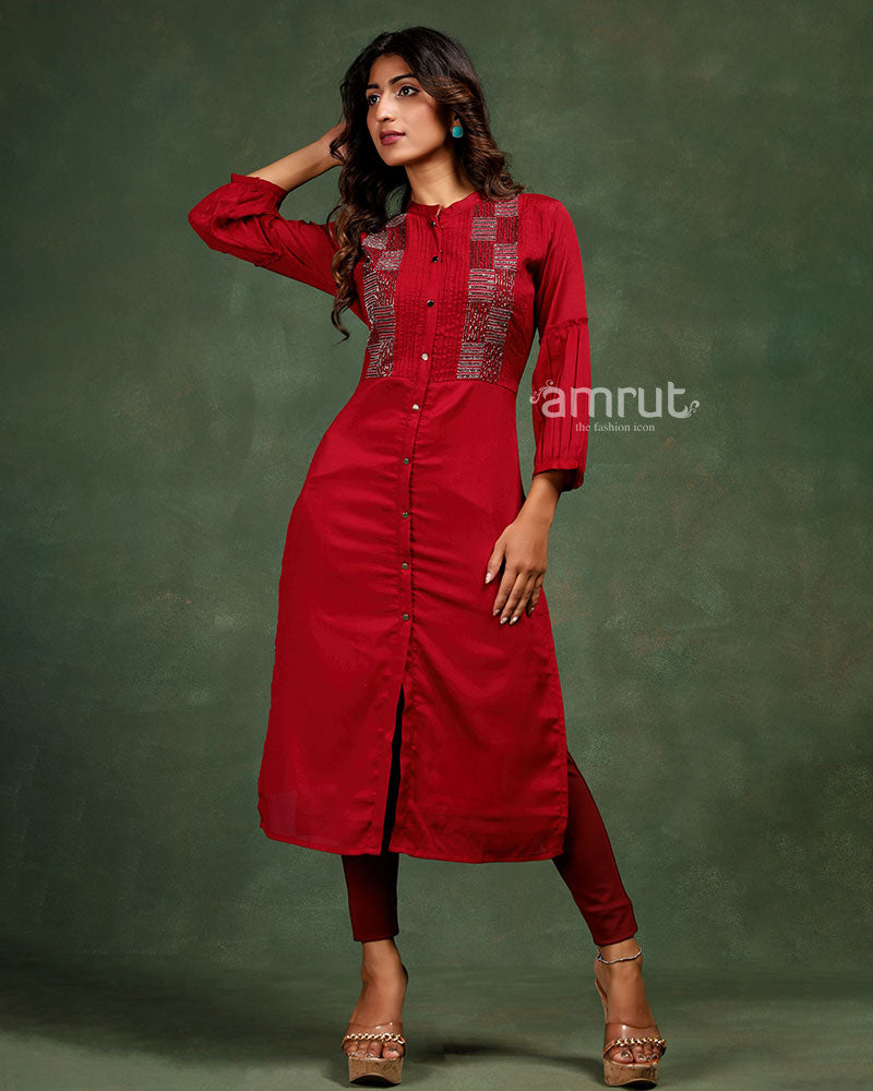 Stunning Red Kurta With  3/4th Sleeves