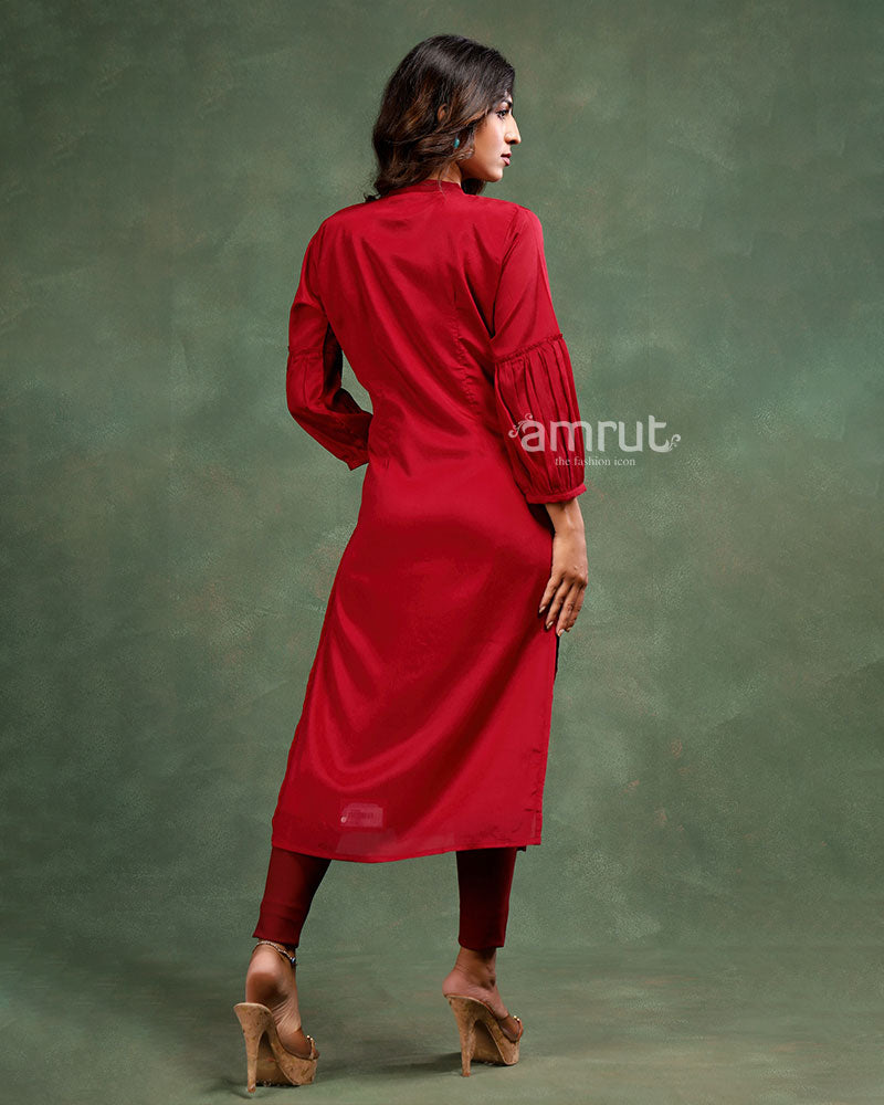 Stunning Red Kurta With  3/4th Sleeves