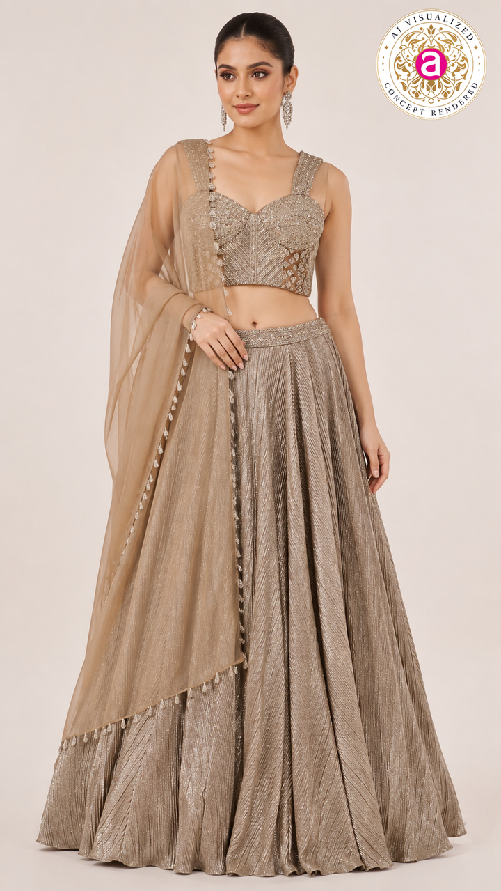 Champagne Gold Handwork Choli Lehenga Set with Dupatta