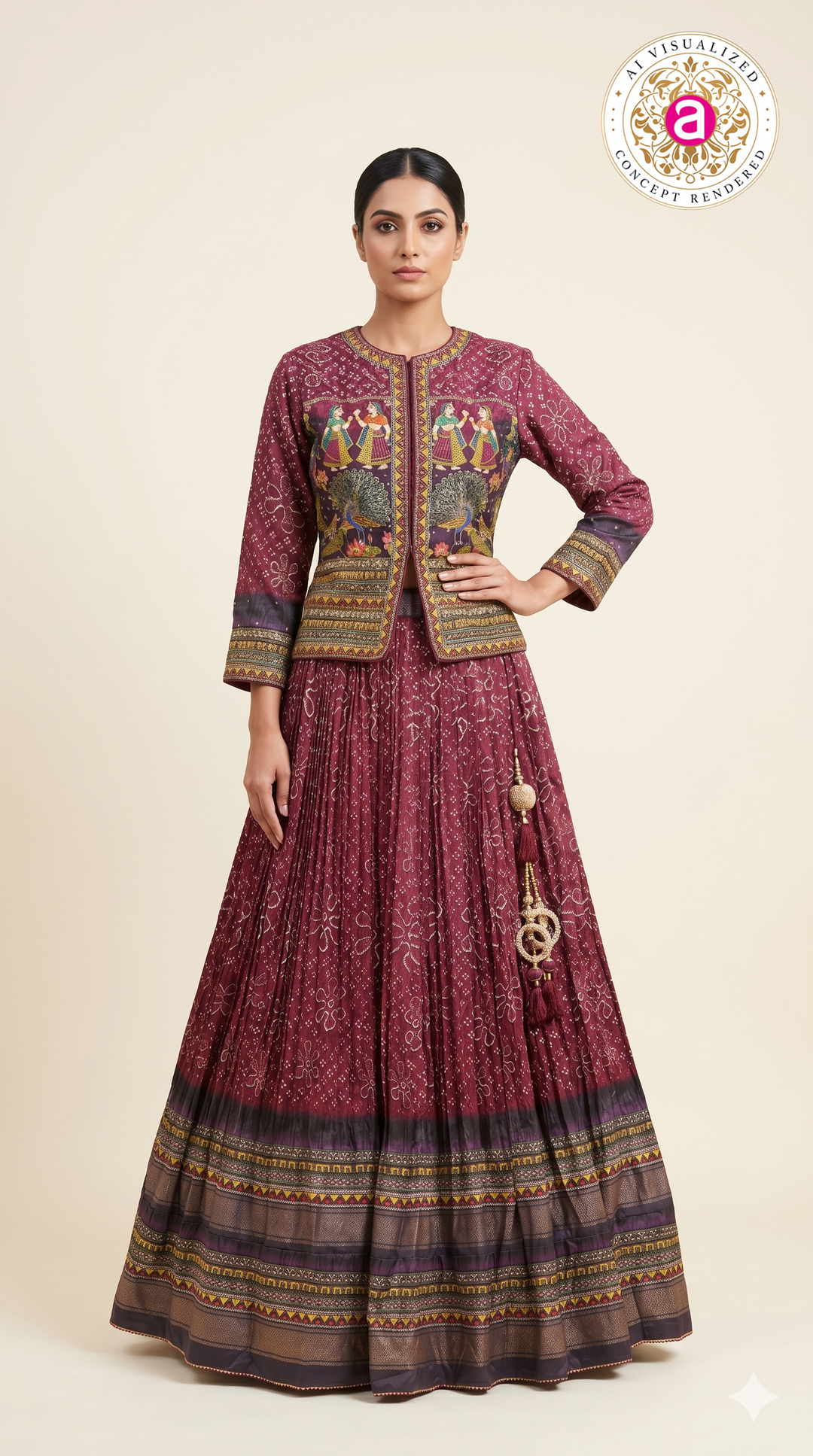 Wine Printed Designer Lehenga Set with Jacket