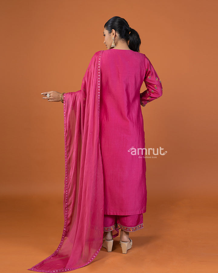 Magenta Pink Floral Buti Embroidered Embellished Salwar Kameez