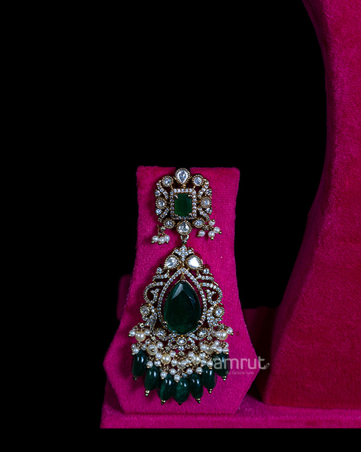 Green Teardrop Bead-Embellished Bridal Choker Necklace with Earrings and Mang Tikka Set