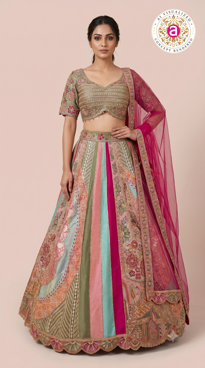 Pastel Heritage Panel Embroidered Designer Lehenga Set