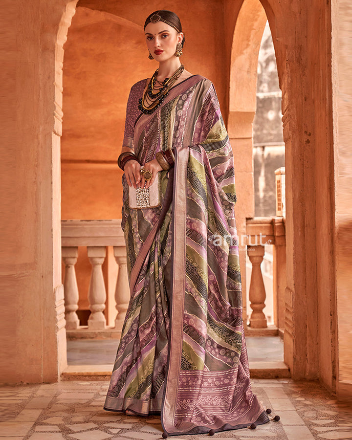 Purple Zari Weaving Silk Saree with Unstitched Blouse