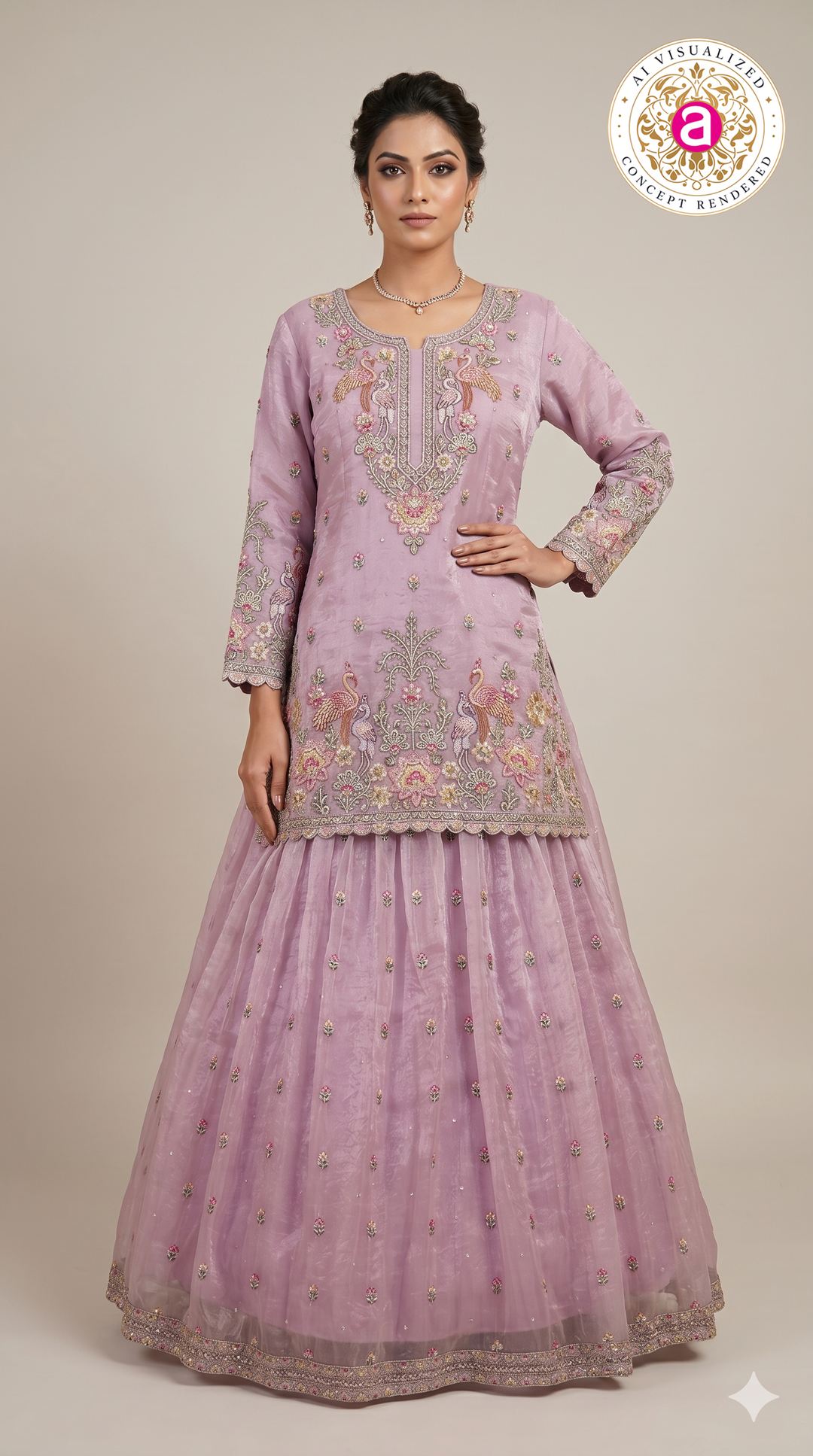 Blush Pink Embroidered Designer Kurta Sharara Set