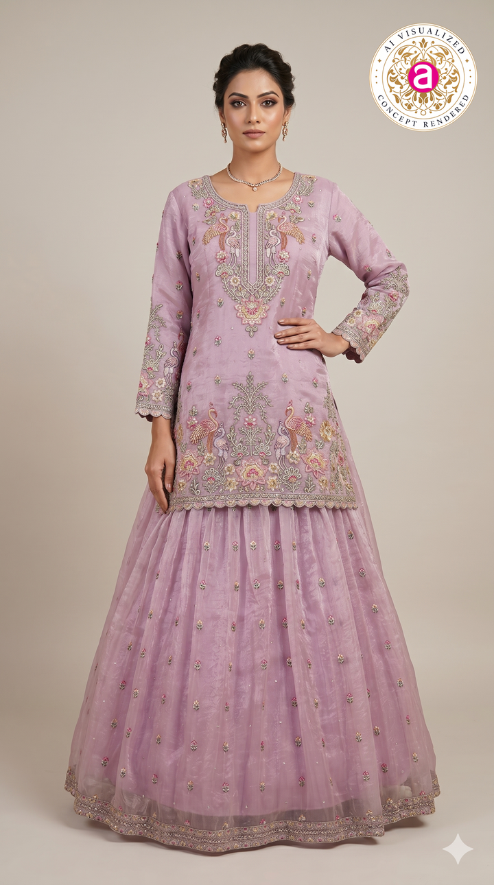 Blush Pink Embroidered Designer Kurta Sharara Set