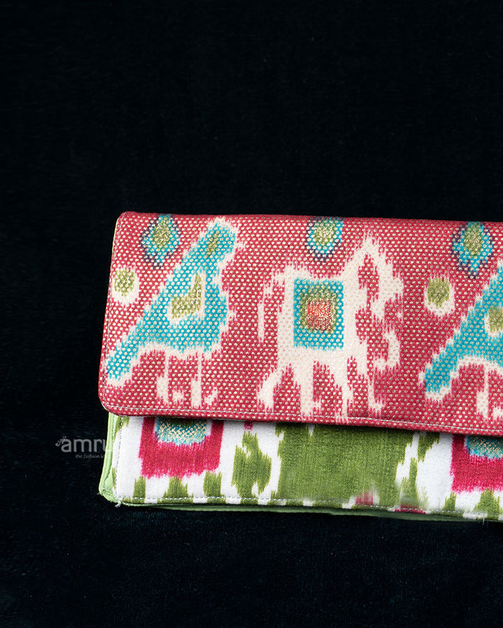 Olive Green Layered Ikat Charm Fabric Clutch Wallet