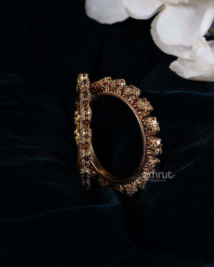 Intricate Elephant Motifs Gold-Toned Bangle Set