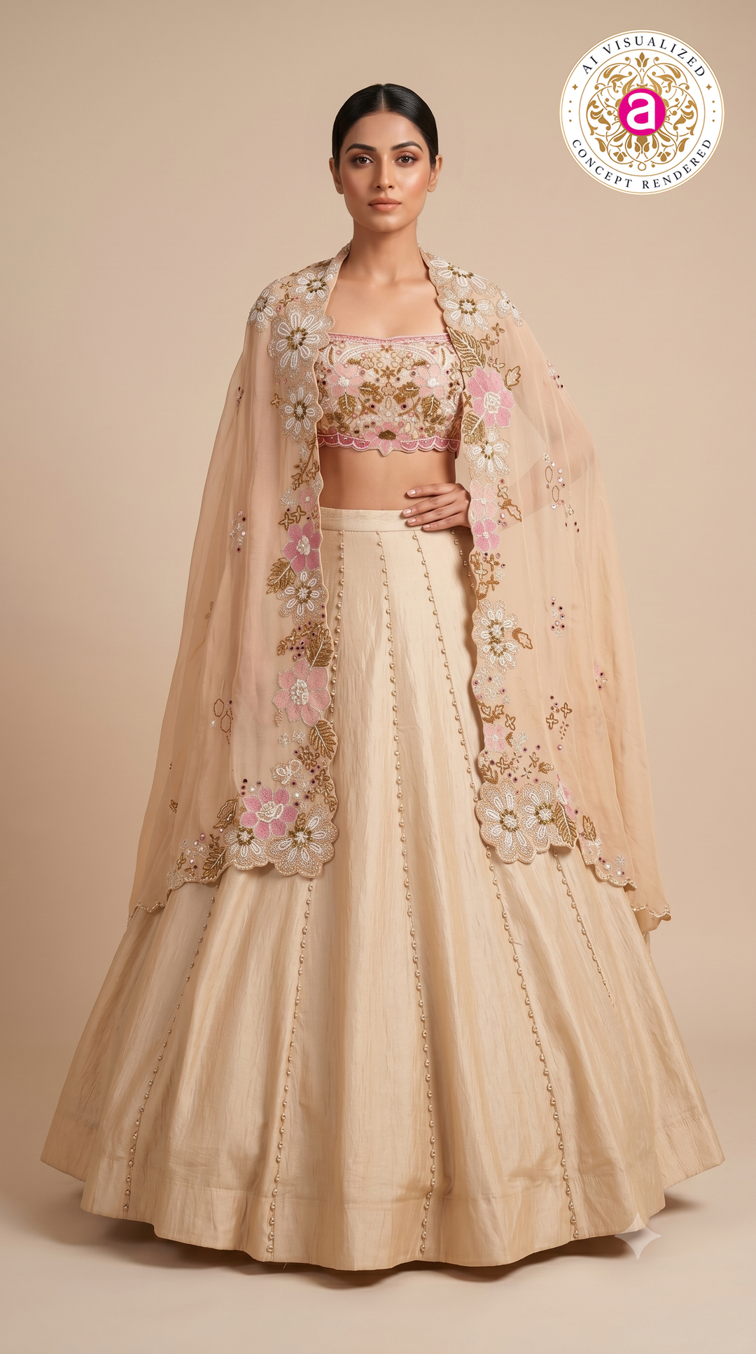 Blush Ivory Floral Embroidered Designer Lehenga Set