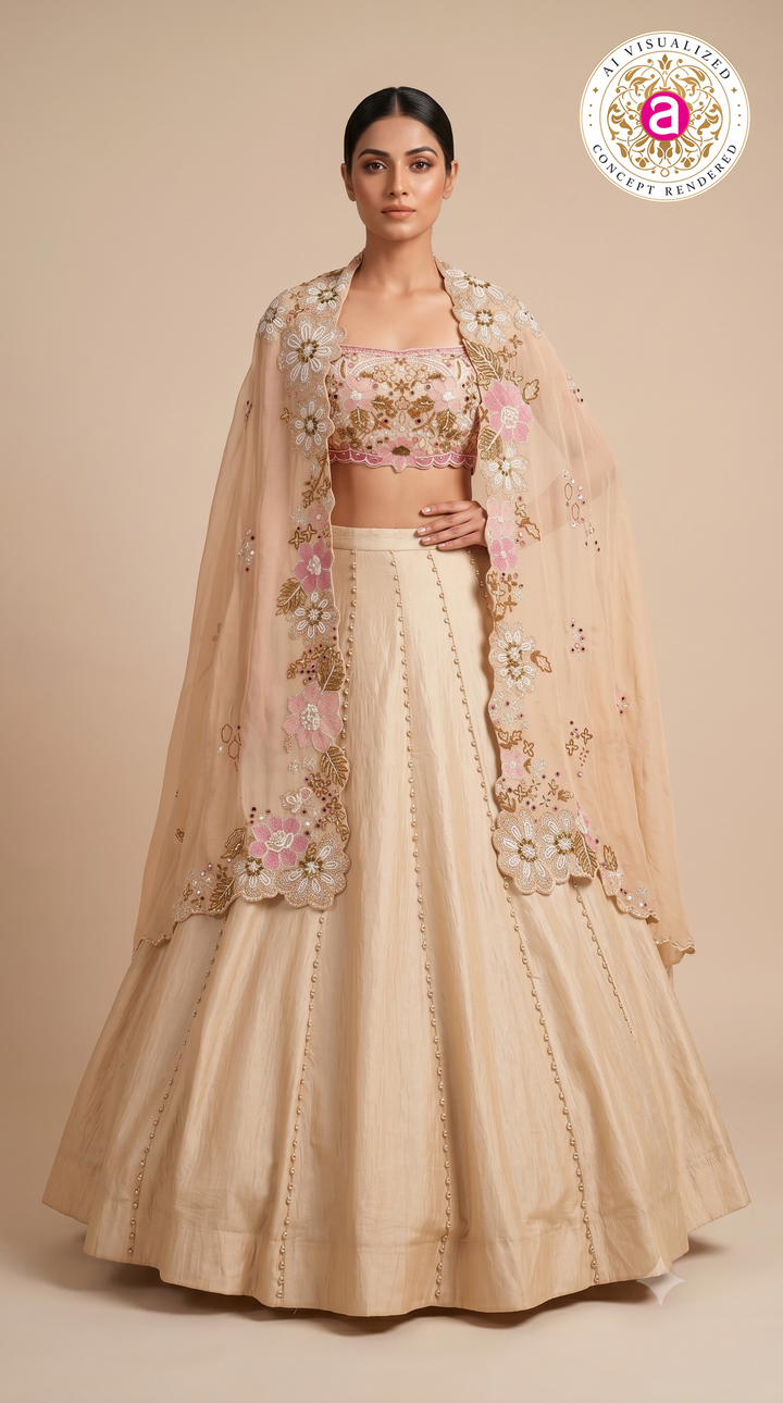 Blush Ivory Floral Embroidered Designer Lehenga Set