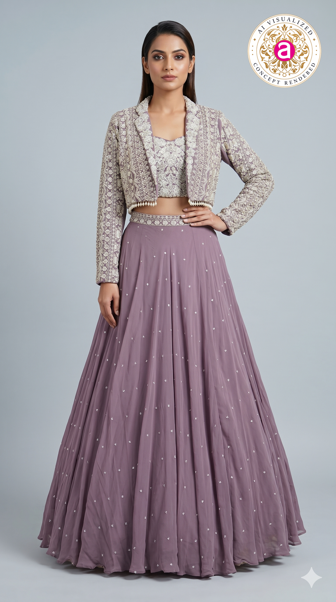 Dusty Lavender Designer Party Wear Lehenga Set with Jacket