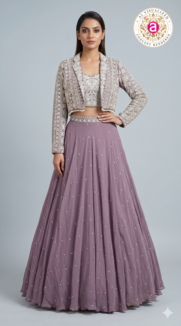 Dusty Lavender Designer Party Wear Lehenga Set with Jacket