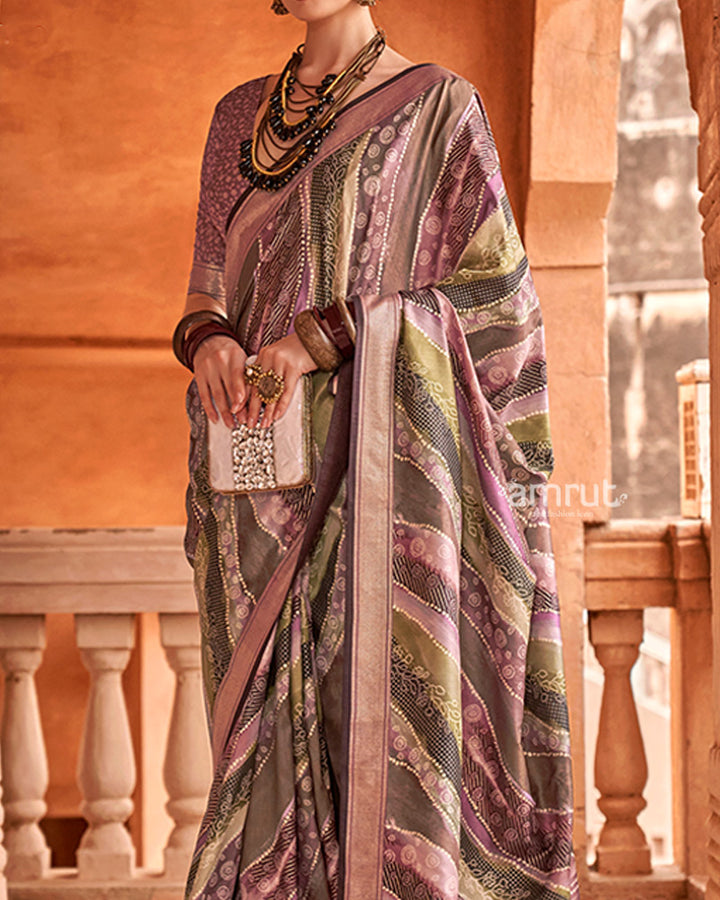 Purple Zari Weaving Silk Saree with Unstitched Blouse