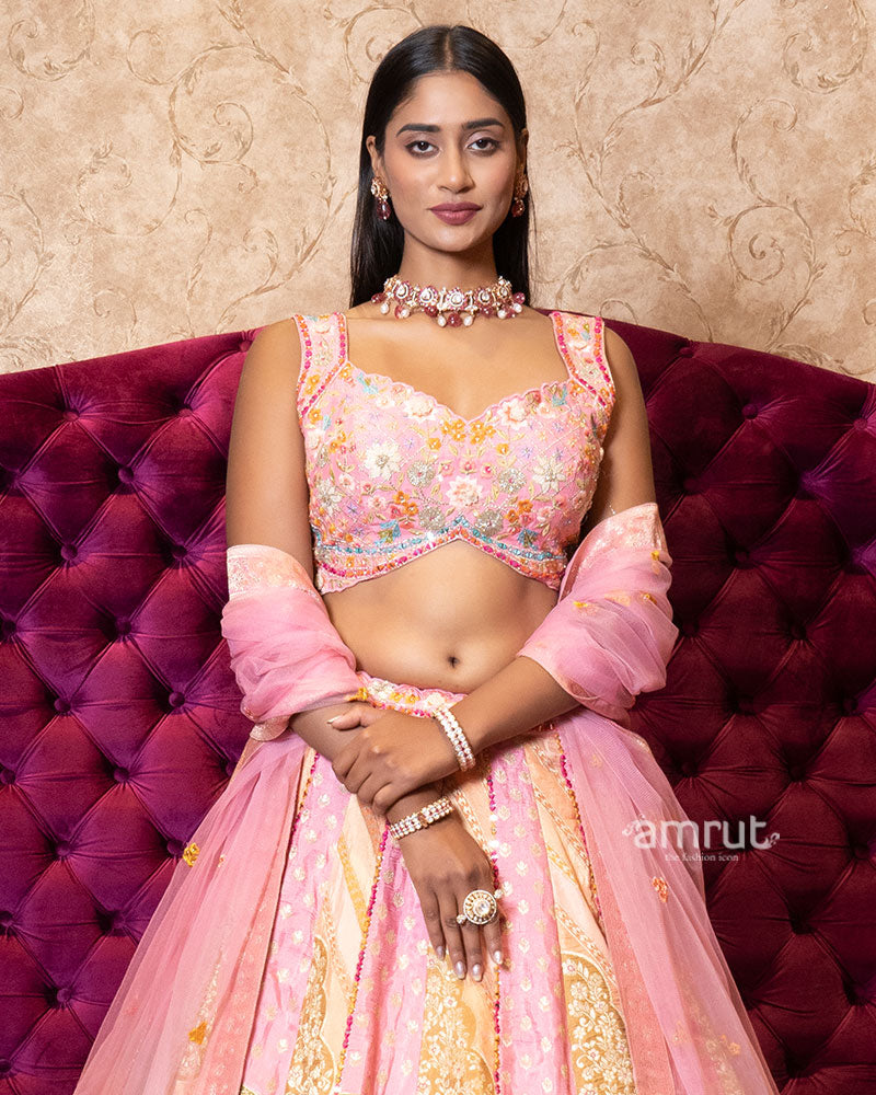 Vibrant Pink Festive Embroidered Lehenga Set