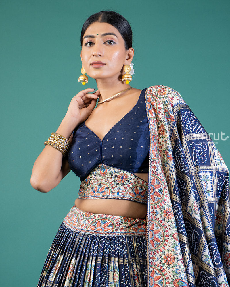 Navy Blue Lehenga Embroidered Choli Set with Dupatta