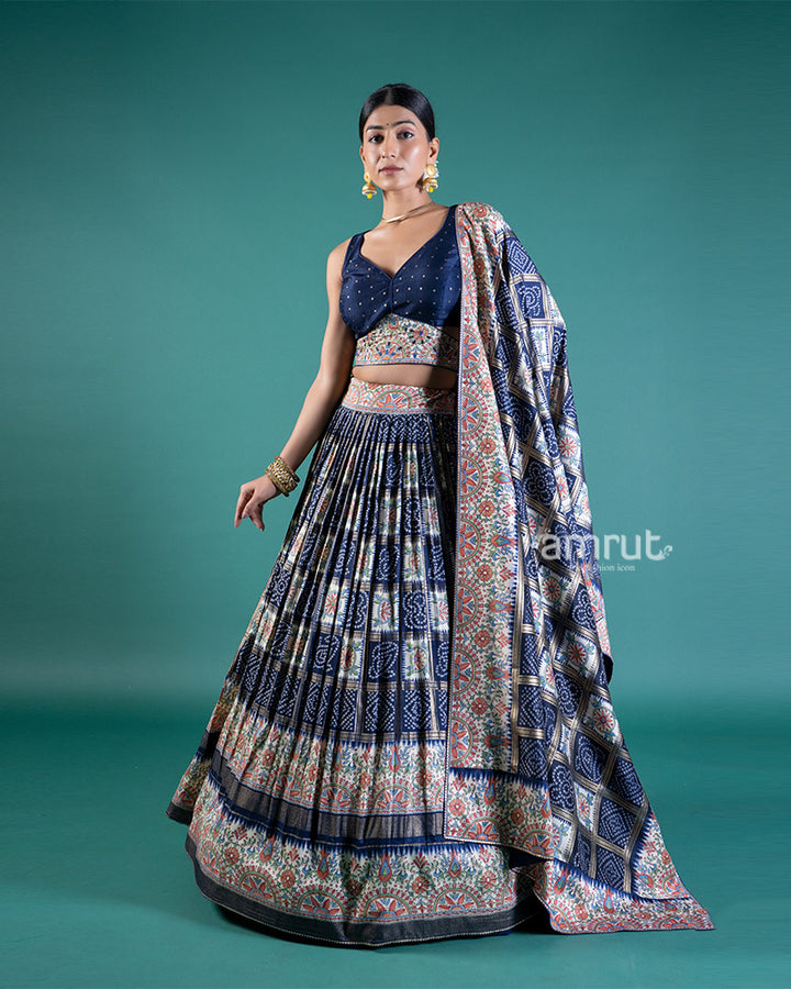 Navy Blue Lehenga Embroidered Choli Set with Dupatta