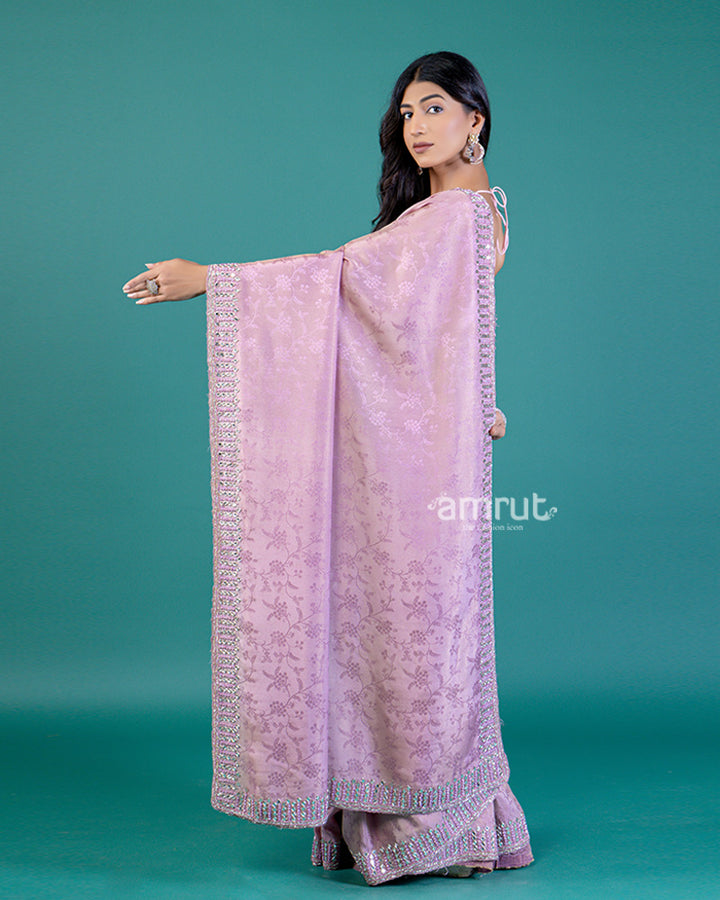 Light Purple Jacquard Silk Woven Saree with Unstitched Blouse