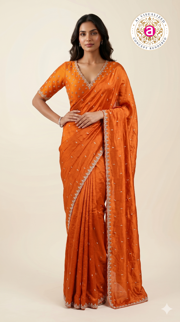 Orange Handwork Border Saree with Designer Blouse
