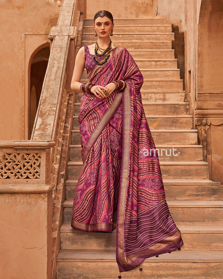 Magenta Zari Weaving Silk Saree with Unstitched Blouse