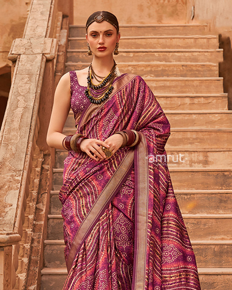 Magenta Zari Weaving Silk Saree with Unstitched Blouse