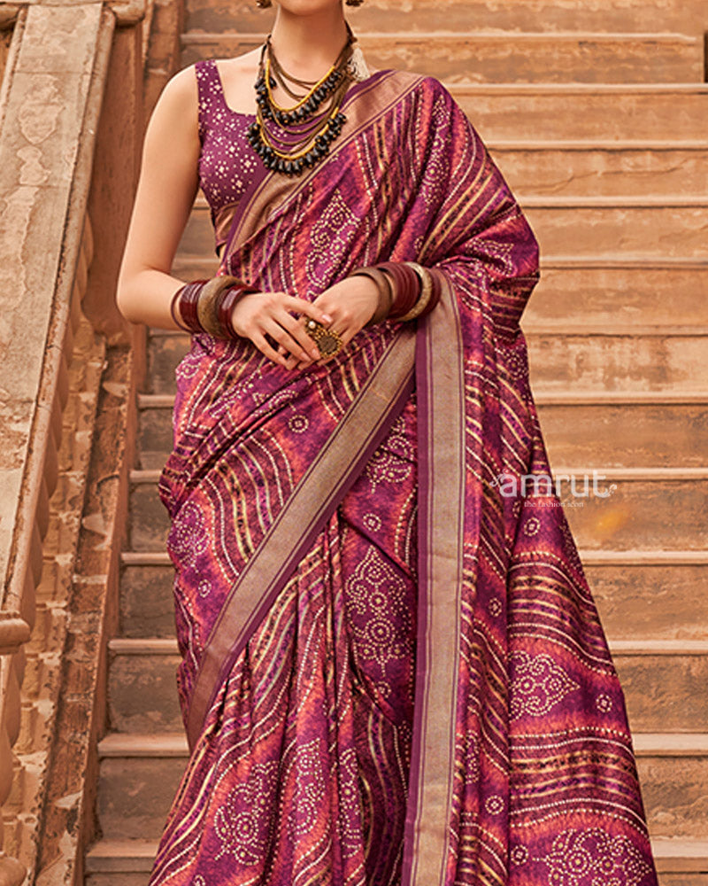 Magenta Zari Weaving Silk Saree with Unstitched Blouse