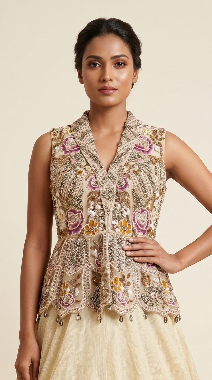 Ivory Floral Embroidered Designer Lehenga Set