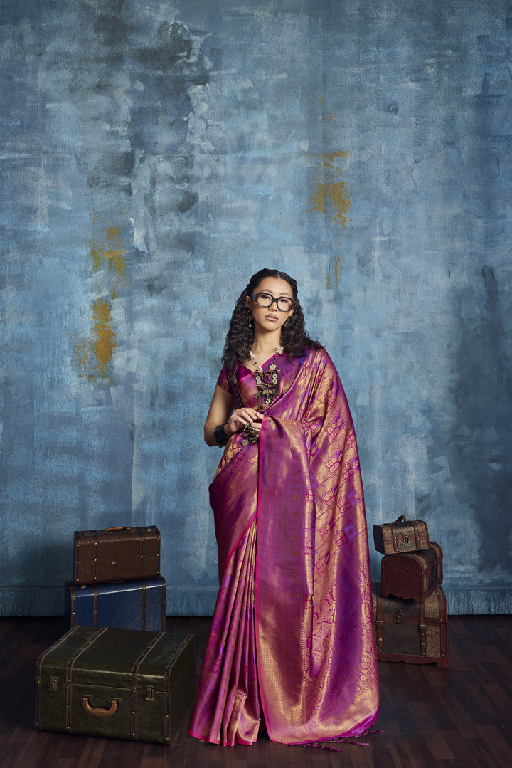 Rani Pink Kanjivaram Silk Saree with Rich Gold Zari Weaving