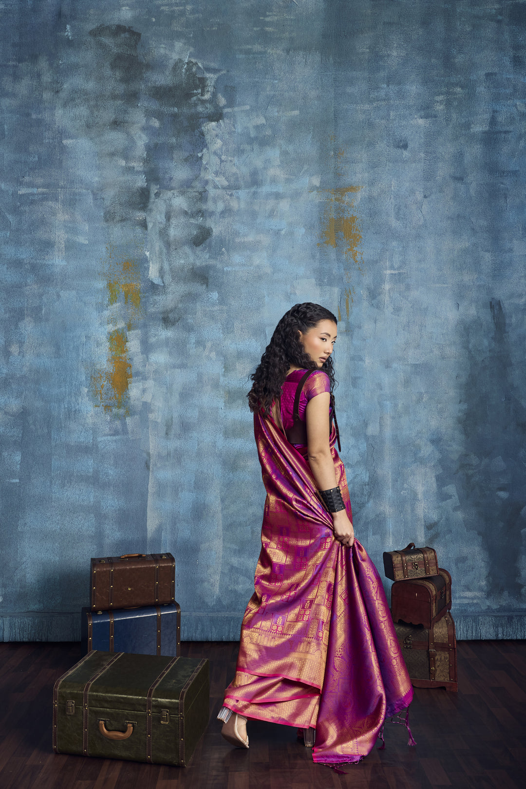 Rani Pink Kanjivaram Silk Saree with Rich Gold Zari Weaving