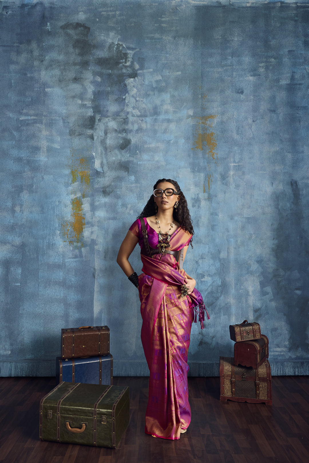 Rani Pink Kanjivaram Silk Saree with Rich Gold Zari Weaving