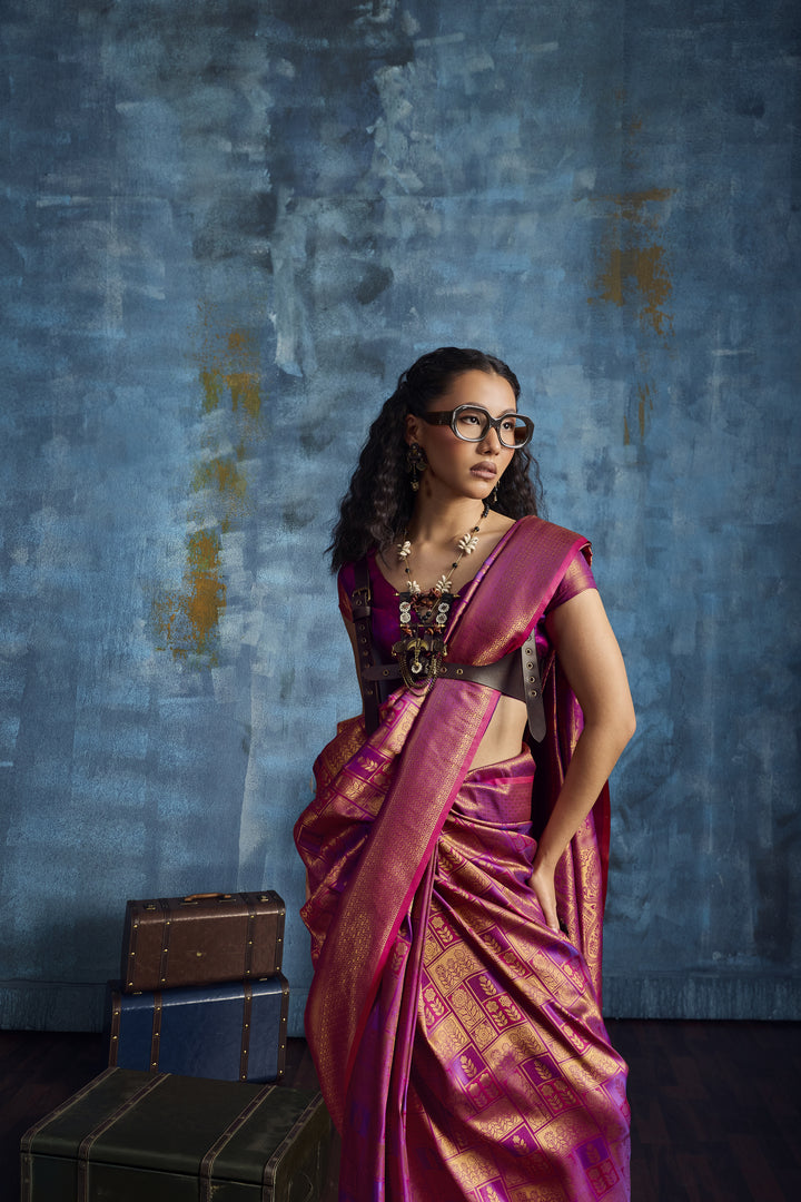 Rani Pink Kanjivaram Silk Saree with Rich Gold Zari Weaving
