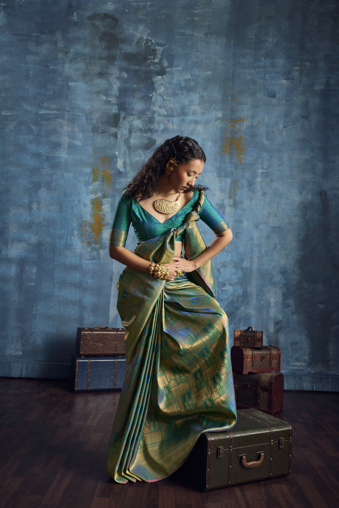 Sea Green Handloom Silk Saree with Gold Zari Weaving