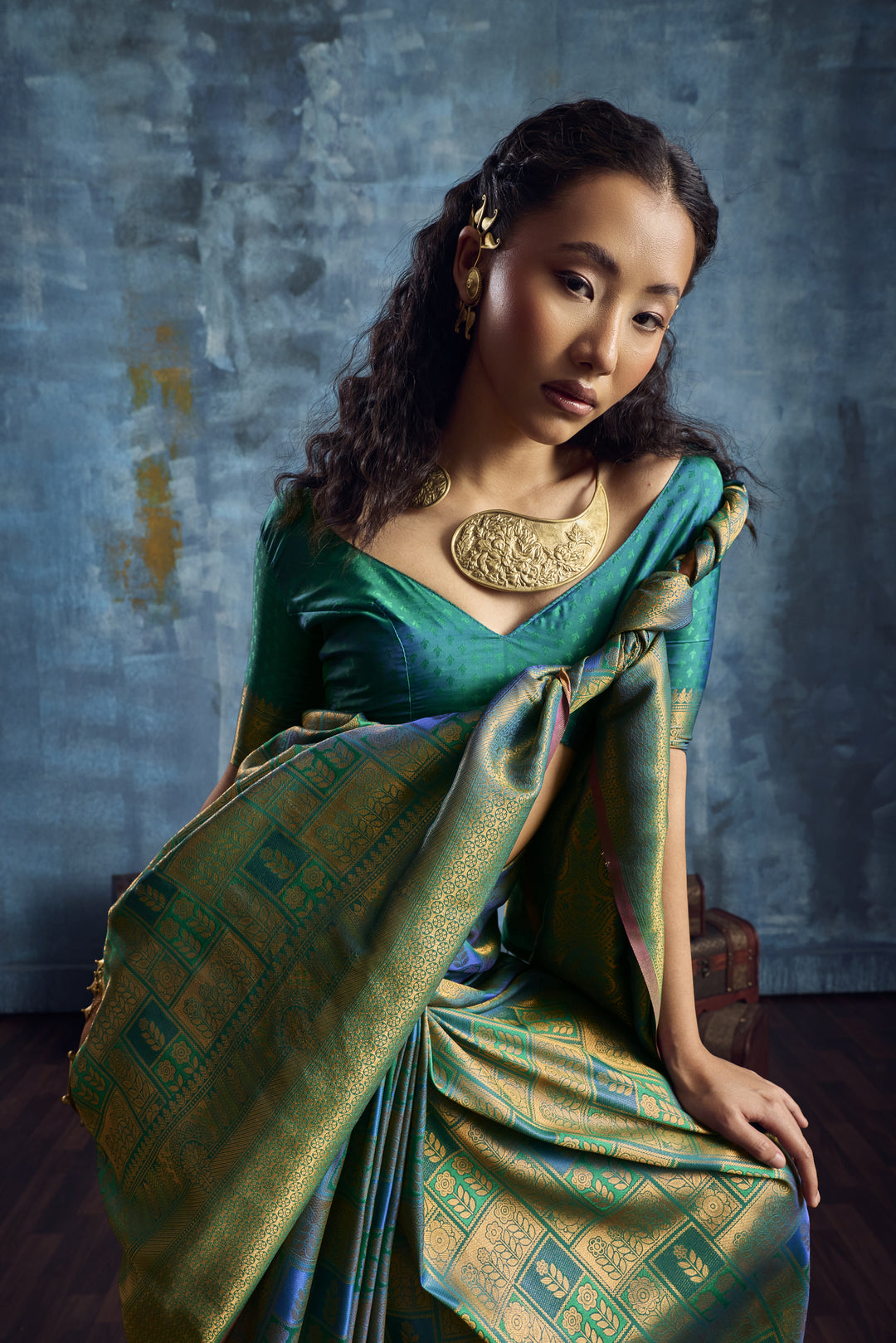 Sea Green Handloom Silk Saree with Gold Zari Weaving