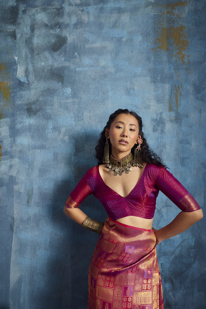 Rani Pink Handloom Silk Saree with Rich Gold Zari Weaving