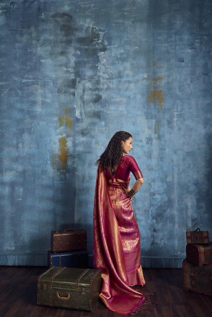 Rani Pink Handloom Silk Saree with Rich Gold Zari Weaving