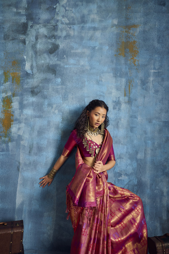 Rani Pink Handloom Silk Saree with Rich Gold Zari Weaving