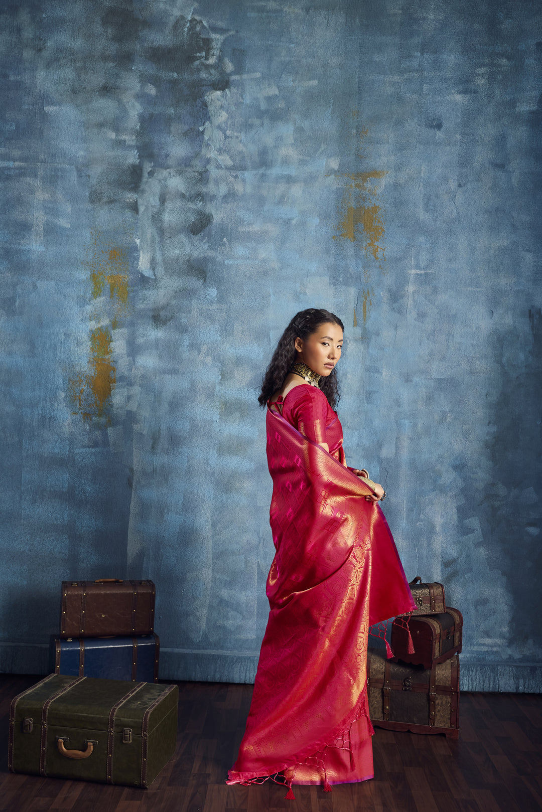 Radiant Red Handloom Silk Saree with Rich Gold Zari Weaving
