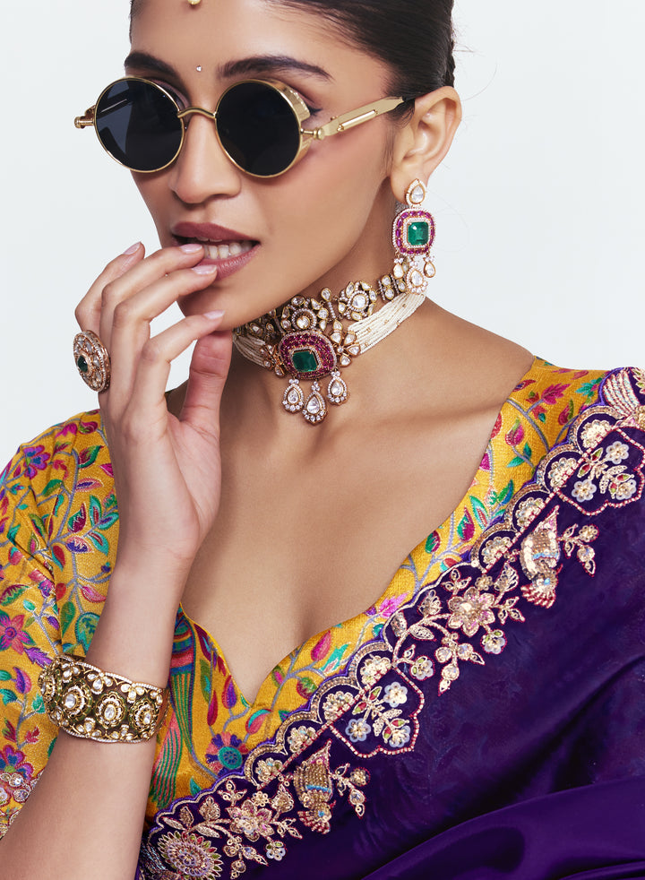 Royal Purple Georgette Saree with Heavy Embroidered Border