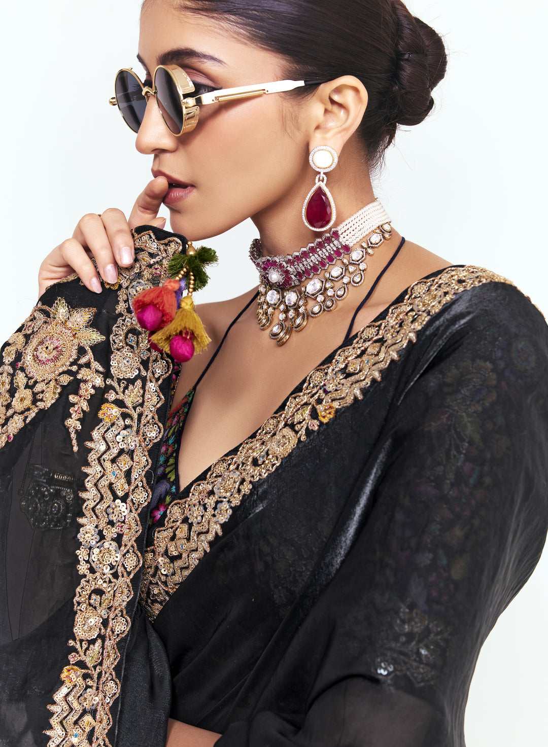 Classic Black Georgette Saree with Heavy Embroidered Border