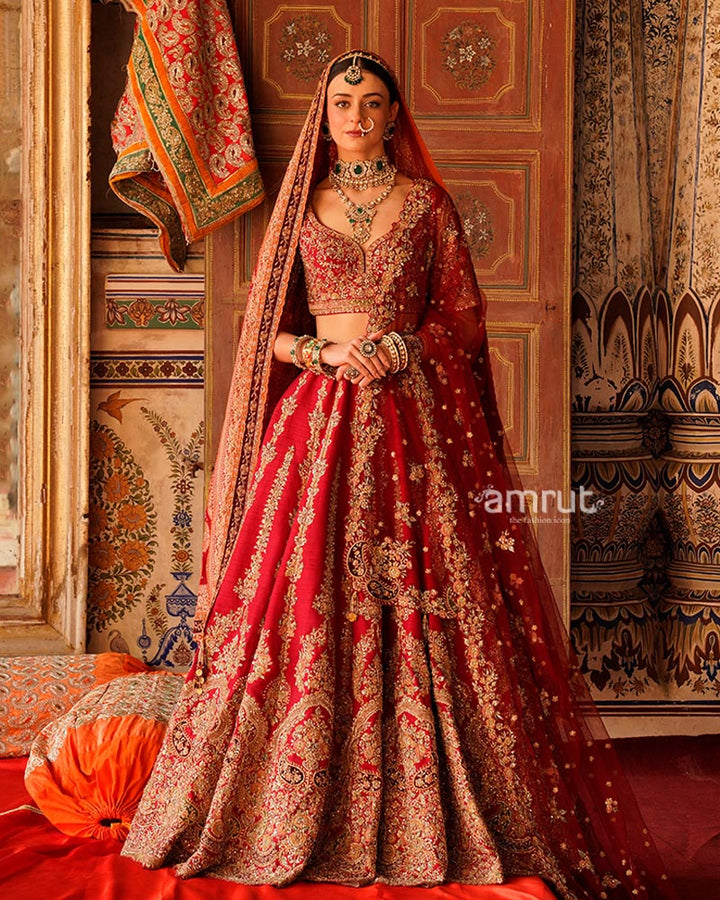 Maroon Red Golden Embroidered Bridal Lehenga with Dupatta