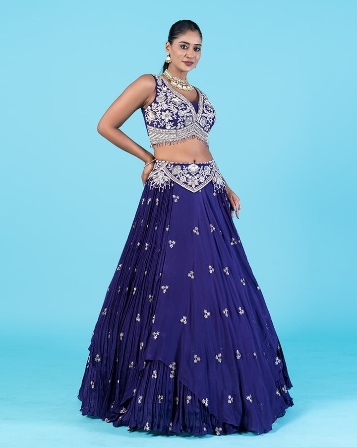 Purple Lehenga Choli with Silver Floral Embroidery and Beading