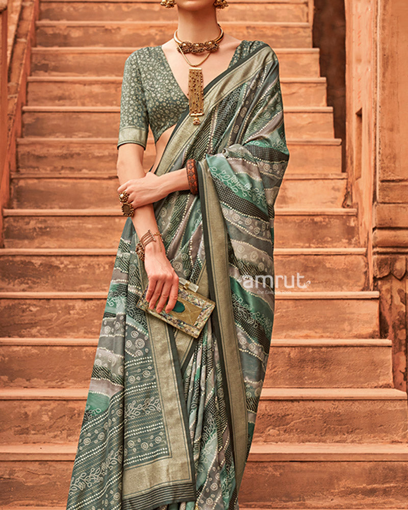 Sea Green Zari Weaving Silk Saree with Unstitched Blouse