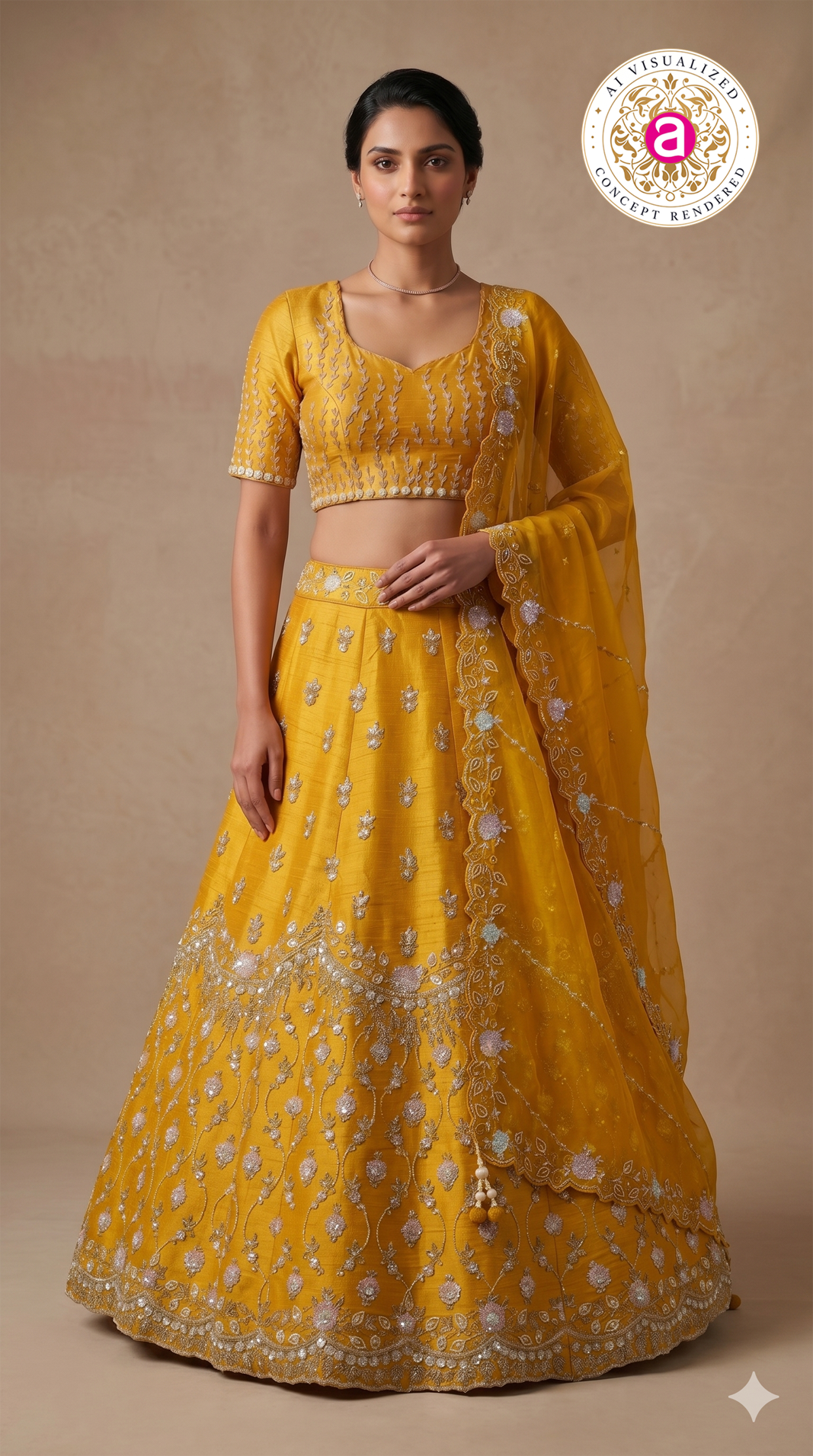 Sunshine Yellow Designer Embroidered Lehenga Set with Organza Dupatta